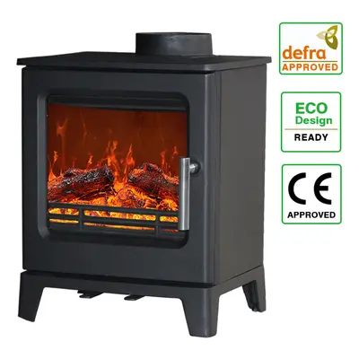 Defra 4.3KW Cast Iron Woodburner Stove Log Wood Burning Modern Fireplace Eco Design