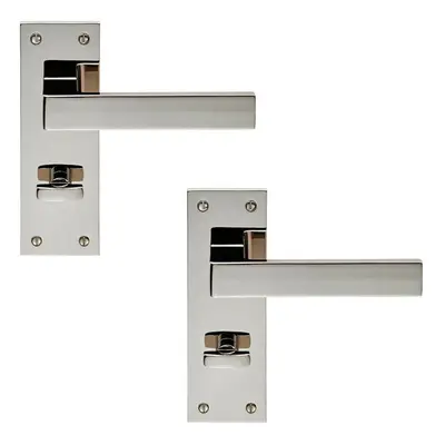 2x PAIR Straight Square Handle on Bathroom Backplate x 50mm Polished Nickel