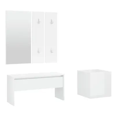 vidaXL Hallway Furniture Set High Gloss White Engineered Wood Storage Bench