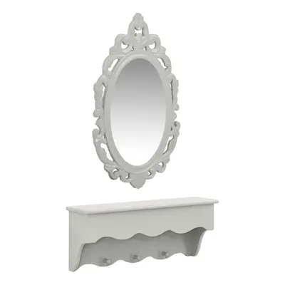 vidaXL Wall Shelf Set for Keys&Jewelery with Mirror & Hooks Grey Wall Cabinet