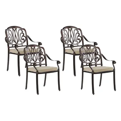 Set of Garden Chairs with Cushions ANCONA Metal Dark Brown