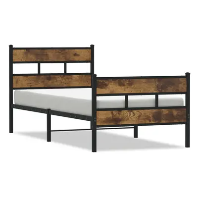 vidaXL Metal Bed Frame without Mattress Bed Base Smoked Oak 90x190 cm Single