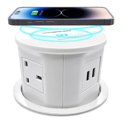 Vorsprung Retractable Pop Up Sockets w/ QI Wireless Charging Pad