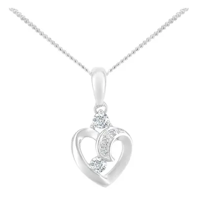 Jewelco London 18ct White Gold Round 10pts Diamond 1pts Heart Pendant Necklace inch 46cm - PP0AX