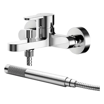 Contemporary Wall Mount Round Bath Shower Mixer Tap with Shower Kit - Chrome