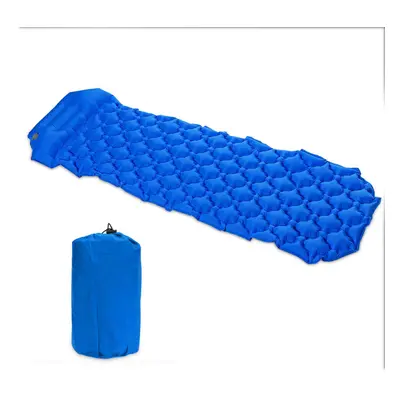 (Blue) 73x22Inch Single People Inflatable Sleeping Mat Roll Air Mattresses Ultralight Sleeping P