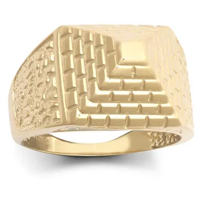 (K) Jewelco London Kids Solid 9ct Yellow Gold Egyptian Pyramid 10mm Signet Ring - JBR035