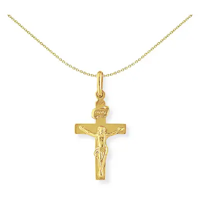 Jewelco London 9ct Yellow Gold Crucifix INRI Jesus Cross Charm Pendant - 13x28mm - CRNR02006