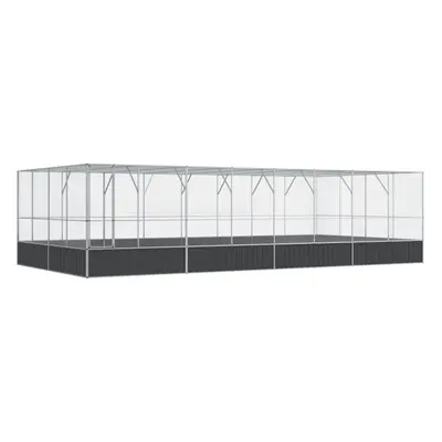 vidaXL Aviary with Extension Bird Cage Walk In Chicken Run Coop Silver Steel