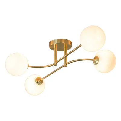 Semi Flush Ceiling Light Satin Brass Plate & Opal Glass x 3W LED G9