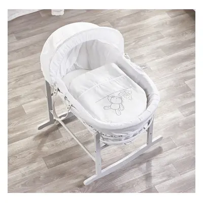 White Teddy Wash Day White Wicker Moses Basket with Rocking Stand Grey