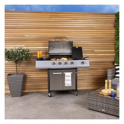 Charles Bentley Burner Premium Gas BBQ 4X Burner with Side Double Layered Hood Lid Thermometer i