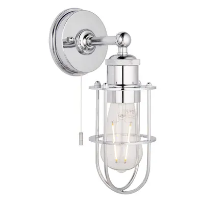 Chrome Plated Industrial Caged Bathroom Wall Light - IP44 Rated - Knurled Detail