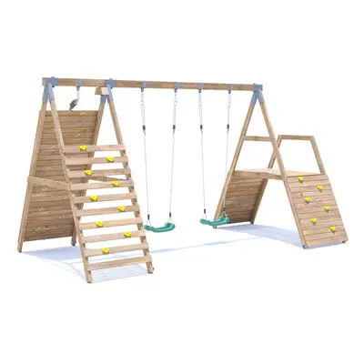 Dunster House FoxCub Climbing Frame with Double Swing and Climbing Walls