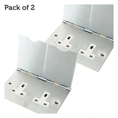 2x Double Floor Plug Socket Outlet UK Electrical Gang 13a Mains Brushed Steel