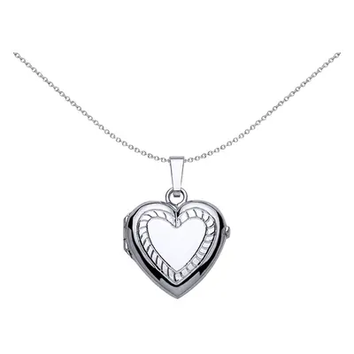 Jewelco London Ladies Sterling Silver Heart Striped Locket Necklace inch - LK27