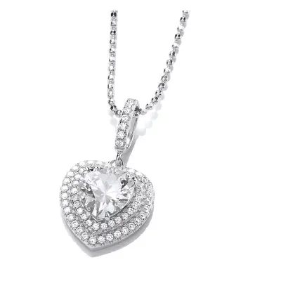 Jewelco London Ladies Sterling Silver Heart CZ Tiered Halo Love Heart Solitaire Pendant Necklace