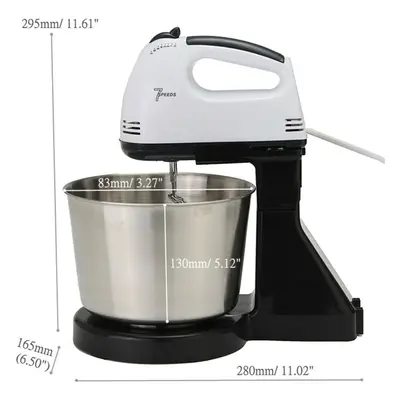 (Black) Speed Electric Egg Beater Dough Cakes Bread Egg Stand Mixer + Hand Blender + Bowl Food M