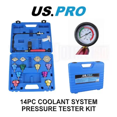 US PRO Tools 14pc Coolant Radiator System Pressure Tester Kit, Refill Kit Purge