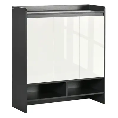 HOMCOM Modern Storage Cabinet with High Gloss White Doors for Pairs of Shoes