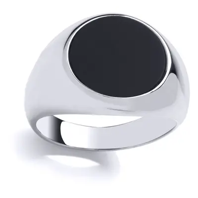 (Y) Jewelco London Mens Sterling Silver Round Black Onyx Ring Signet Ring - GVR953