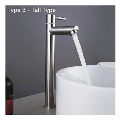 (Tall) Stainless Steel Bathroom Basin Faucet Single Cold Sink Tap With Hoses Lead Free 181mm/285