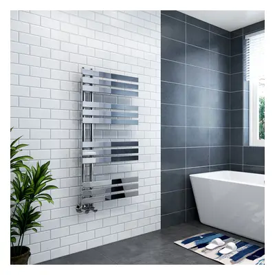 Koli x 600mm Chrome Flat Designer Heated Bathroom Toilet Towel Rail Radiator