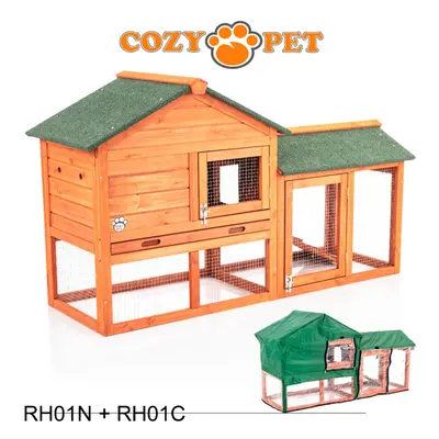 Rabbit Hutch with Cover 148cm Cozy Pet Natural Guinea Pig Hutches Run Ferret RH01N