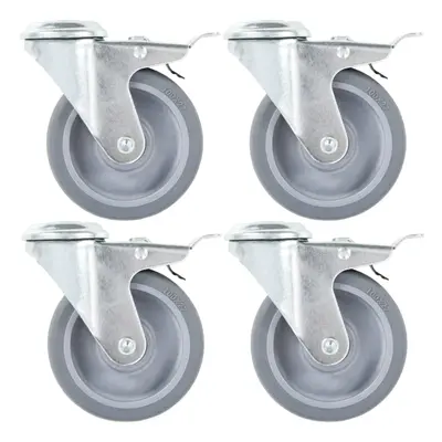 (16 pcs) vidaXL Bolt Hole Swivel Casters with Double Brakes Trolley Wheel Caster TPR