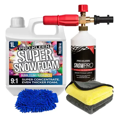 (Bubblegum x 1L, x Pro-Kleen Karcher Lance, Mitt & Cloths) Super Concentrate Snow Foam Car Shamp