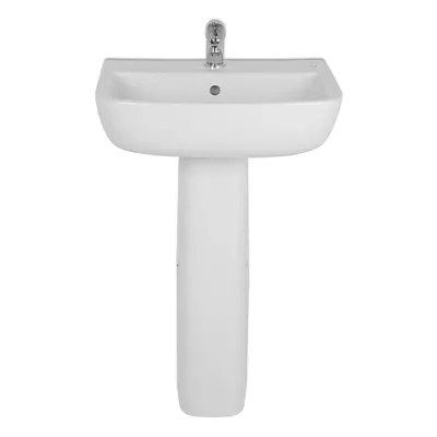 NRG Short Projection Bathroom Pedestal 520mm Basin Compact Cloakroom Single Tap Hole Sink