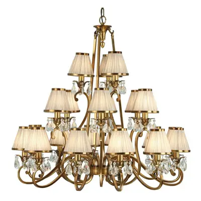 Esher Ceiling Pendant Chandelier Brass Crystal & Beige Shades Lamp Light