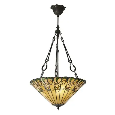 Tiffany Glass Hanging Ceiling Pendant Light Bronze Round Amber Lamp Shade i00129