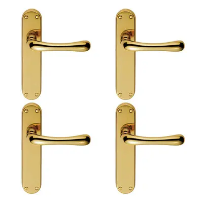 4x PAIR Smooth Rounded Lever on Shaped Latch Backplate x 42mm Polished Brass