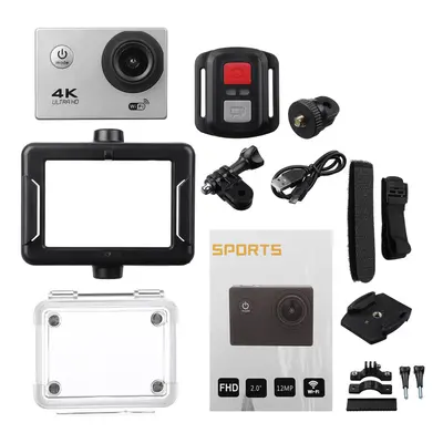 (Silver gray) Action Camera 4K @30fps Ultra HD 16MP WiFi Camcorder Wireless Cam IPX8 Waterproof 