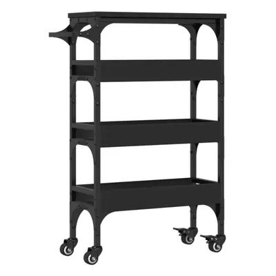 vidaXL Kitchen Trolley Rolling Cart Storage Cart Trolley Black Engineered Wood