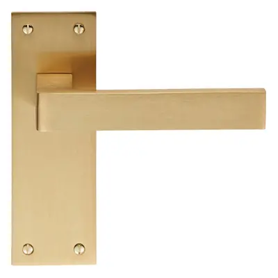 PAIR Straight Square Handle on Slim Latch Backplate x 50mm Satin Brass