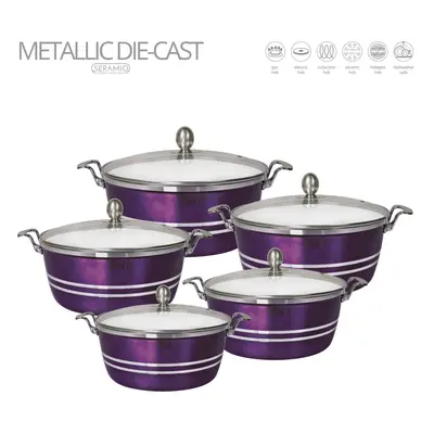 SQ Professional Metallic 5pc Die-Cast Non-Stick Stockpot Set