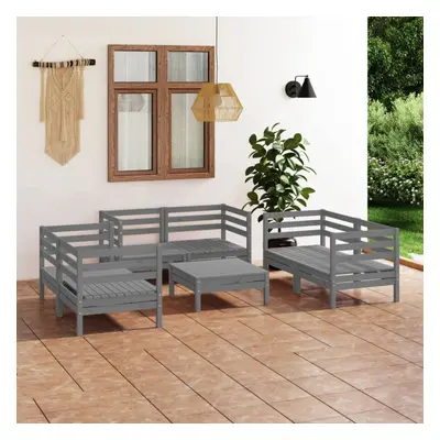 vidaXL Solid Pinewood Garden Lounge Set Piece Grey Outdoor Seating Sofa