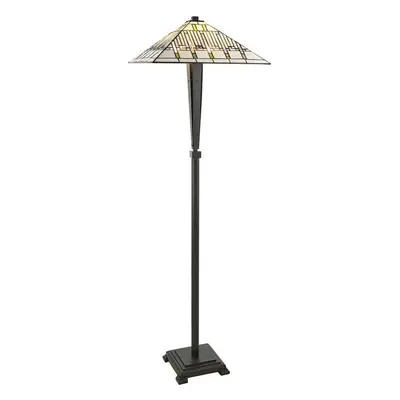 1.7m Tiffany Floor Lamp Dark Bronze & Stained Glass Shade Free Standing i00024