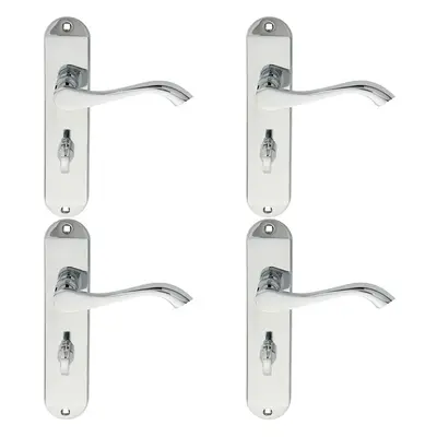 4x PAIR Curved Lever on Chamfered Bathroom Backplate x 40mm Polished Chrome