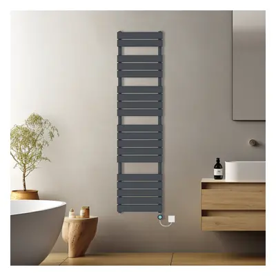 (Anthracite, 1800x450mm) Pre-filled Electric Heated Towel Rail Radiator Flat Panel Thermostatic