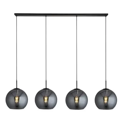 Searchlight AMSTERDAM - Light Matt Black Bar Ceiling Pendant Round Smokey Glass Shades