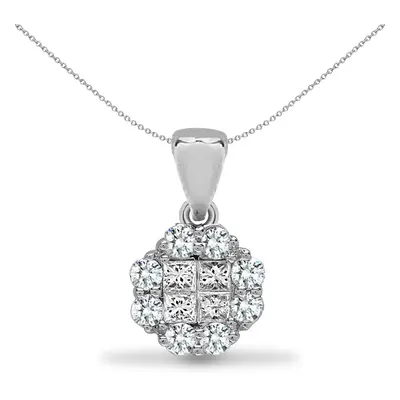 Jewelco London Solid 18ct White Gold Pave Set Princess G SI1 1ct Diamond Clover Window Cluster P