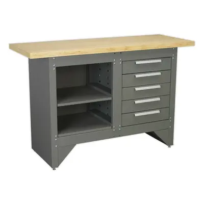 Heavy Duty Steel Workbench - Shelf & Draw Storage - Wooden Work Top Station