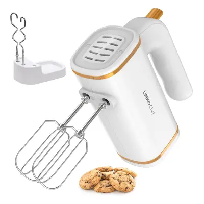 (Medium) Splashproof Hand Mixer Electric Whisk with Storage Base, 5-Speed White Baking Electric 