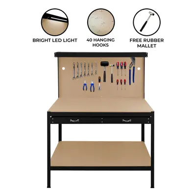 (Black) Workbench Pegboard Drawer LED Light Tool Garage