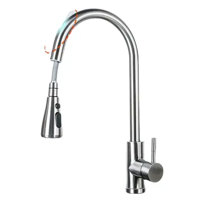 (Silver) Stainless Steel Kitchen Sink Faucets Mixer Smart Touch Sensor Pull Out Hot Cold Water T