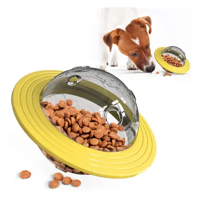 (Yellow) UFO Shape Dog Cat Food Ball Shaking Foods Leak Container