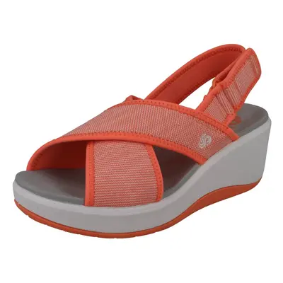 (UK 7, Coral (Orange)) Ladies Clarks Cloudsteppers Wedge Slingback Sandals Step Cali Cove - D Fi